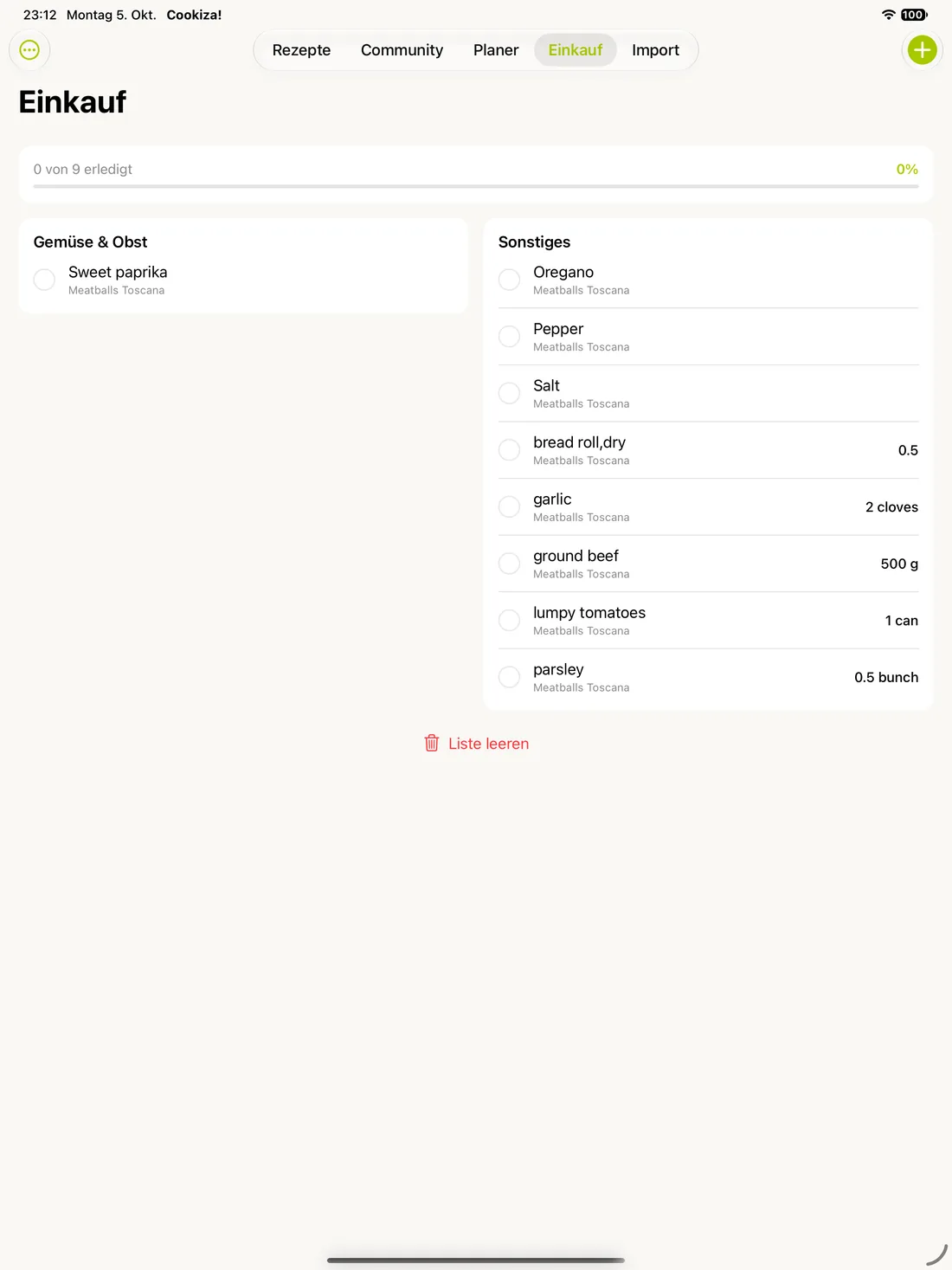 Cookiza! iPad – Organiza la compra.